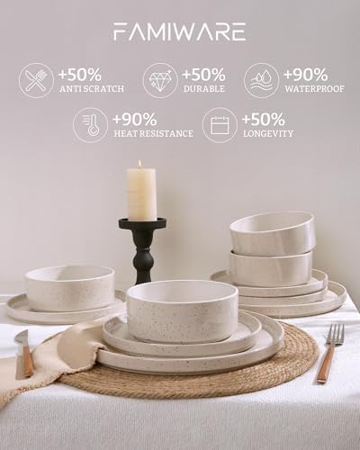 Famiware Nebula 16-Piece Dinnerware Set with Pasta Bowls, Creamy White - Image 4