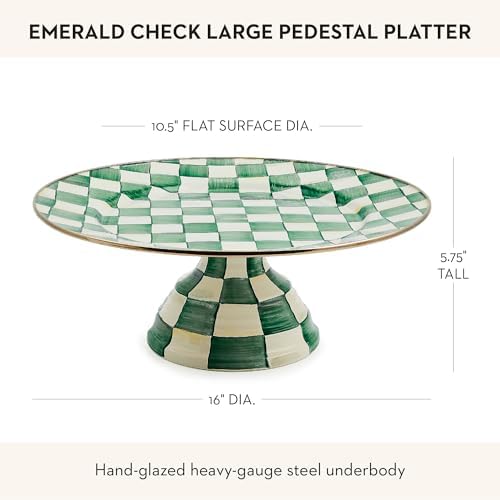 MACKENZIE-CHILDS Pedestal Platter, Large, Green-and-White Emerald Check - Image 4