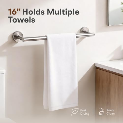 16 Inch Brushed Nickel Bathroom Towel Bar, 2 Pieces Towel Racks for Bathroom SUS304 Thicken Stainless Steel Towel Holder - Image 4
