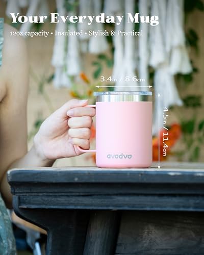 12oz Insulated Coffee Mug with 2 Lids & Handle, Stainless Steel Cup - Image 4