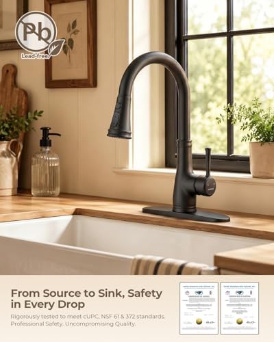 WEWE Vintage Kitchen Faucet, Pull-Down Sprayer, Matte Black, High Arc - Image 5