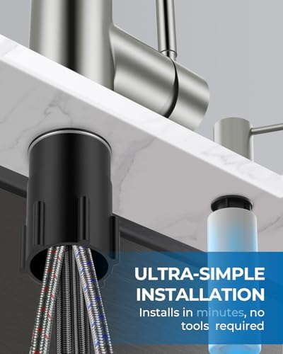 WEWE Kitchen Faucet with Soap Dispenser, Brushed Nickel Pull-Down Sprayer - Image 7