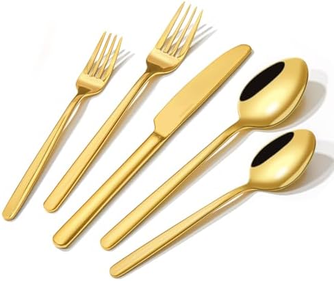 KINGSTONE Gold Silverware Set, 60 Piece Flatware Cutlery Set for 12, 18/10 Stainless Steel Silverware Mirror Polished Dishwasher Safe for Home, Restaurant, Wedding, Party(Gold, 60 pieces for 12) by KINGSTONE
