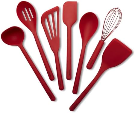 GreenPan Silicone 7 Piece Cooking Utensil Set, Ladle, Turners, Spatula, Spoons, Whisk, Flexible Nonstick Kitchen Tools Rigid Steel Core, Heat-Resistant, Anti-Slip Handle BPA-Free Dishwasher Safe, Red by GreenPan