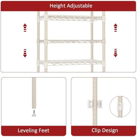 IZEUK 4 Tier Steel Storage Shelves, Heavy Duty Metal Shelf Wire Shelving Rack for Pantry, Kitchen, Living Room, or Bathroom Organization (11.8" D x 23.6" W x 47.5" H, 1000LBS, Light Tan) - Image 4