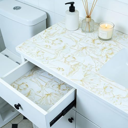 Shelf Liners Thickened Non-Slip Non Adhesive Light Base Gold Lotus Pattern - Image 7