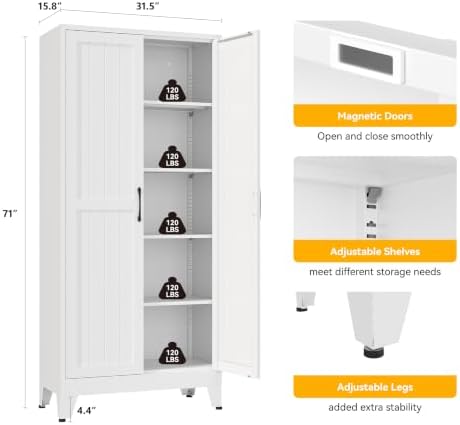 YAUWOH 71''Metal Cabinet with 4 Adjustable Shelves,5-Tier Pantry Storage Cabinet,Kitchen Pantry Cabinet - Image 3