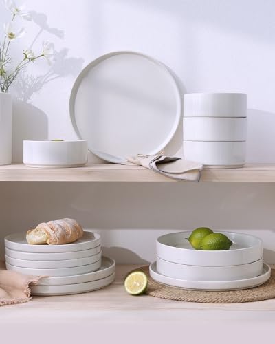Famiware Nebula Plates and Bowls, 12-Piece Dinnerware Set, White - Image 6