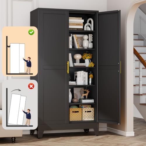 RISRERN Black Metal Storage Cabinet, 79" Kitchen Pantry Cabinets for Office - Image 6