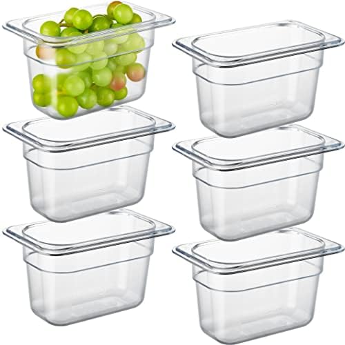 CURTA 6-Pack 1/9 Size 4" Deep NSF Polycarbonate Food Pans | Dishwasher & Freezer Safe Clear Container for Prep Tables, Buffet, Salad Bar, Commercial & Home Kitchen by CURTA