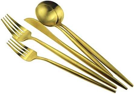 20-Piece 18/10 Stainless Steel Flatware Silverware, Luxury Dinnerware Set Travel Cutlery Tableware Include Knife Fork Spoon Service for 4,Healthy & Eco-Friendly Dishwasher Safe (Gold Matte) - Image 3