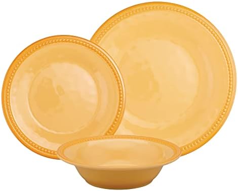 UPware 12 Piece Beaded Melamine Dinnerware Sets, Outdoor Dishes Set, Plates and Bowls Sets, Service for 4, Yellow - Image 2