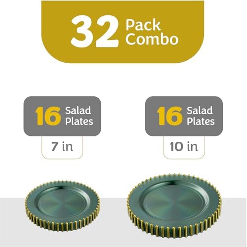 PLASTICPRO 32 Piece Combo Plastic Dinner Plates Disposable Plastic Fancy Heavy Duty Party Dishes 7 inch and 10 inch, Translucent Green and Gold Beaded - Image 4