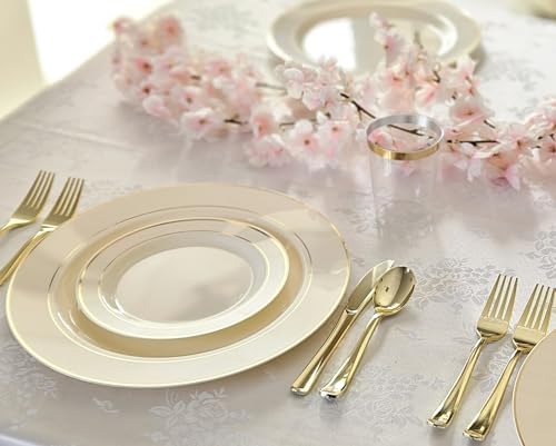 OCCASIONS 120 Plates Pack,(60 Guests) Heavyweight Premium Wedding Party Disposable Plastic Plates Set -60 x 10.5'' Dinner + 60 x 7.5'' Salad/Dessert (Ivory & Gold Rim) - Image 6