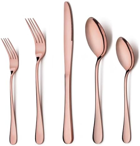 LIANYU 10-Piece Copper Silverware Set for 2, Stainless Steel Cutlery Set by LIANYU