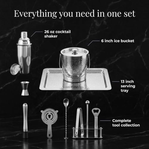 Godinger Nine Piece Hammered Finish Steel Bar Set - Image 3