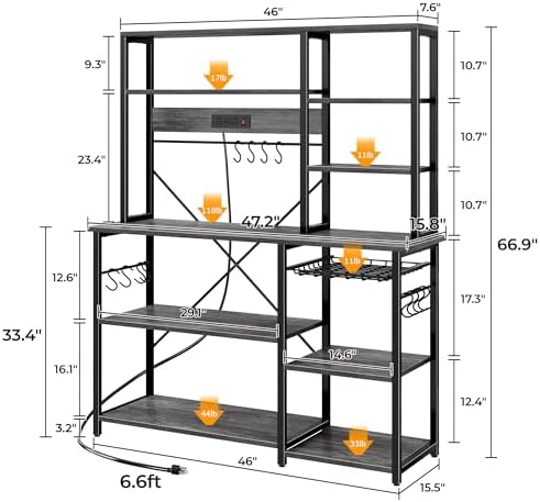 SUPERJARE Large Bakers Rack with Power Outlets, 47.2 Inches Microwave Stand - Image 3