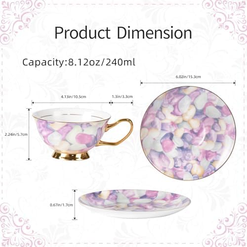 KAMMAK Tea Cups and Saucers Set of 2, Porcelain Coffee Cups, JBE024 - Image 2