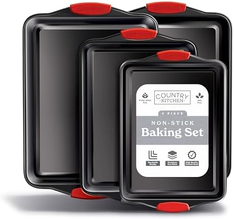Country Kitchen Nonstick Stackable Bakeware Set - Heavy Duty, Durable, Easy Release Baking Set, Red, 4 Pcs by CountryKitchen