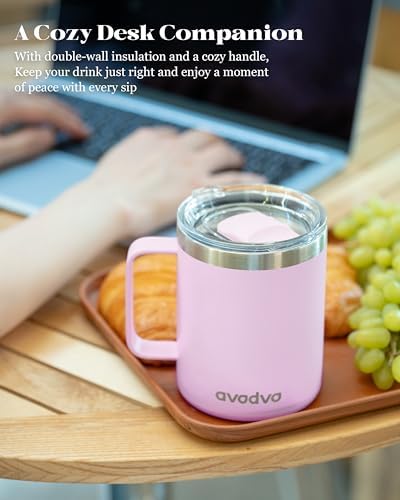 12oz Insulated Coffee Mug with 2 Lids & Handle, Stainless Steel Cup - Image 5
