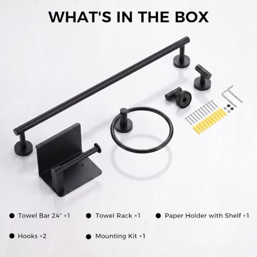 5-Piece 23.6 Inch Matte Black Bathroom Hardware Accessories Set - Image 7
