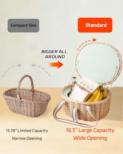 Picnic Basket Insulated with Lid, 5.2 Gal(19.6L) Wicker, Natural - Image 2