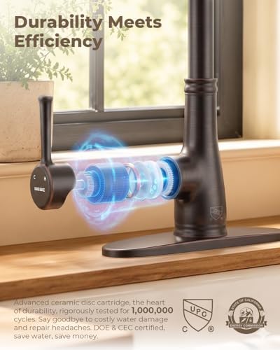 WEWE Vintage Kitchen Faucet, Pull-Down Sprayer, Oil Rubbed Bronze, High Arc - Image 7