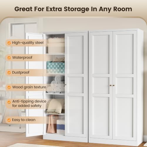 71"Metal Pantry Kitchen Pantry Storage Cabinet Tall White Cabinet with Door - Image 6