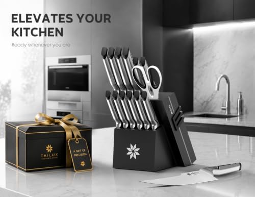 ASETY Kitchen Knife Set, 15 PCS One-Piece Stainless Steel Knife Block Set - Image 4