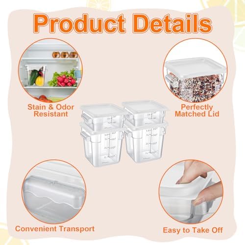 Suclain 8 Pcs Food Storage Container with Lids Set 2qt and 4qt Square Clear Commercial Containers with Scales Handles for Home Restaurant Kitchen Food Storage, Marinating Meat, Proof Dough (White) - Image 3