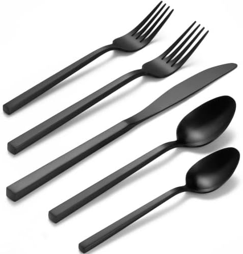Alata Cube Black 20-Piece Forged Stainless Steel Matte Flatware Set for 4 by Alata