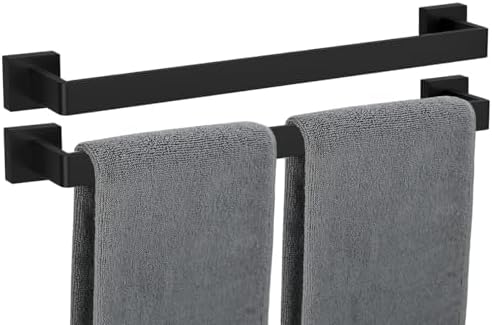 Towel Bar 2 Pack for Bathroom 20 Inch Matte Black Towel Holder 12/16/20/24/28/32/36 Inch Stainless Steel SUS304 Rustproof Towel Rack Modern Square Towel Rod for Bathroom Wall (2, Matte Black, 20 Inch) by TAUN
