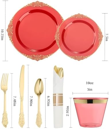 Goodluck 175 Piece Red Dinnerware Set for 25 Guests - Image 2