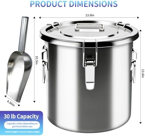 30 lb Stainless Steel Dog Food Storage Container, Airtight Metal Pet Food Storage Bin with Lid and Scoop, Large Dog Food Container for Dry Food, Keep Fresh, Easy to Clean - Image 2