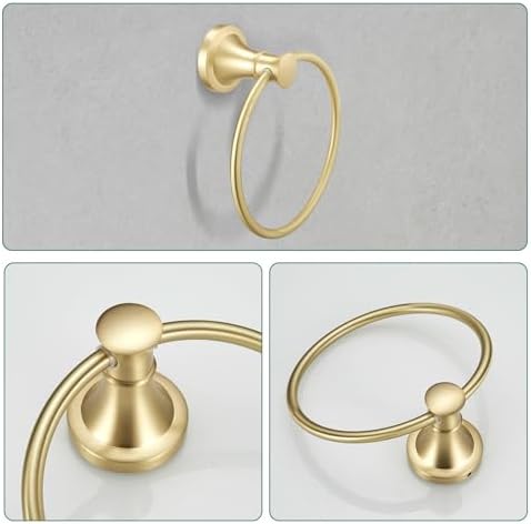Hoimpro Brushed Gold 4-Piece Bathroom Bath Set, Wall Mount Bathroom Hardware Fixture (Adjustable Towel Bar Rack, Towel Ring Holder, Paper Towel Holder, Double Towel Hook), Bathroom Accessories - Image 4