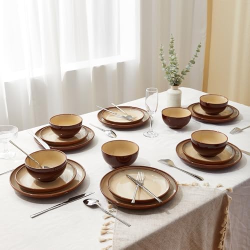 Pokini Stoneware Dinnerware Sets for 6, 24pcs Plates and Bowls Sets Dishes - Image 6