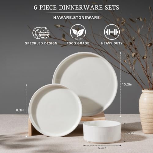 HaWare Dinnerware Sets, Plates and Bowls Set for 2, Speckled Ivory White - Image 2