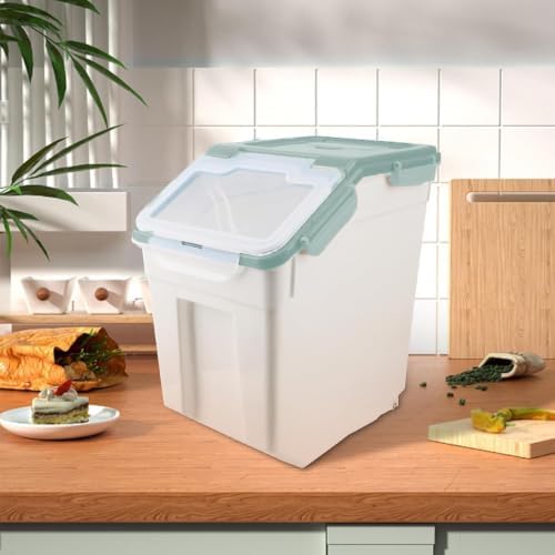 50LB Large Flour Storage Container Bin,4 Pack Airtight Plastic with Wheels Seal Locking Lid Dispenser Organizer Bin with Measuring Cup & Scoop for Flour, Rice, Grain 100LBS Total Capacity(Green) - Image 4