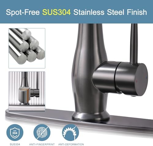 GIMILI Black Stainless Kitchen Faucet with LED Light and Pull Down Sprayer - Image 5