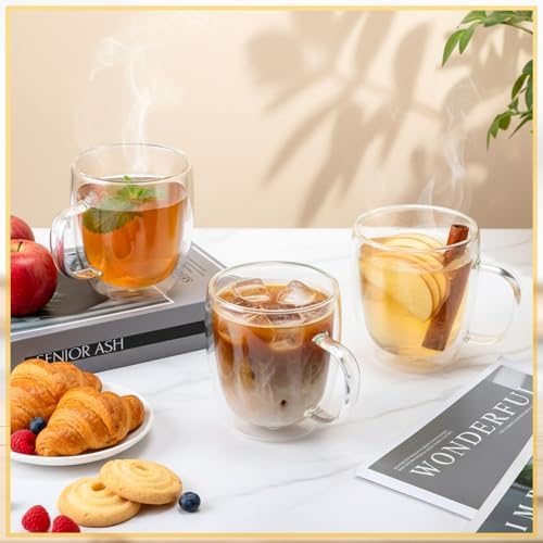 Patelai Glass Coffee Mugs Set of 6, 16 oz Clear Double Walled Coffee Cups Glasses Insulated Latte Mugs with Handle Espresso Clear Cups for Hot and Cold Beverages - Image 4