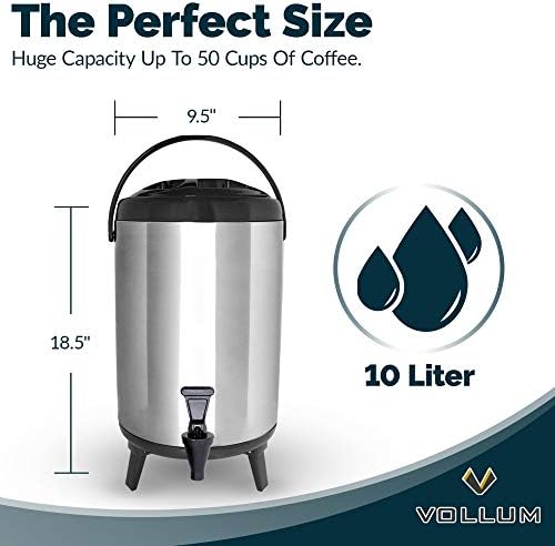 Vollum Stainless Steel Insulated Beverage Dispenser – Insulated Thermal Hot and Cold Coffee Carafe – 8 Liter Drink Dispenser with Spigot for Hot Water, Tea & Coffee, Cold Milk, Juice & More BLACK - Image 4