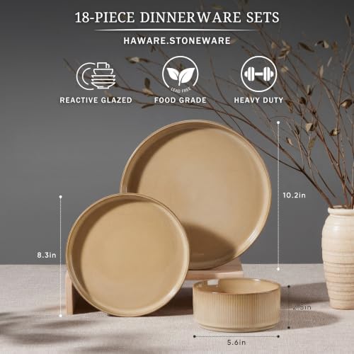 HaWare Dinnerware Sets, Plates and Bowls Set for 6, Reactive Dune Khaki - Image 2