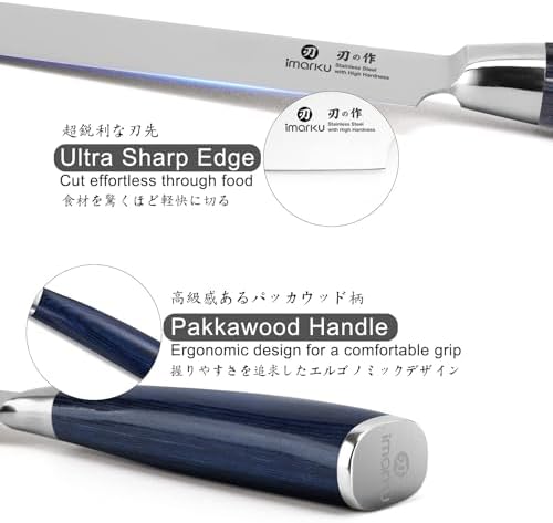 imarku 8 Inch Japanese High Carbon Gyutou Chef Knife, Blue Pakkawood Handle - Image 4