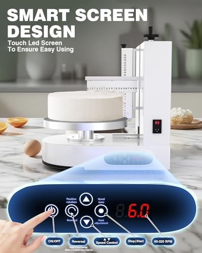 PYY Electric Cake Decorating Machine - 4-12 Inch Automatic Cream Spreading, 60-320 RPM with Graduated Scrapers, for Home, Baking Studio,and Commercial Kitchen, White - Image 3