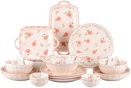 Ceramic Dinnerware Set, Series Kavara Ⅱ, (Pink Peach Blossom) by FANGJING