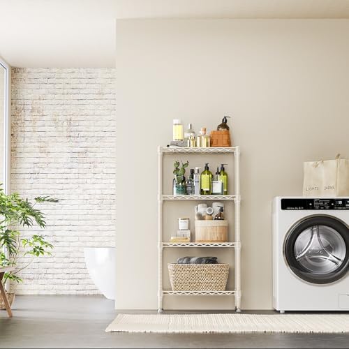 IZEUK 4 Tier Steel Storage Shelves, Heavy Duty Metal Shelf Wire Shelving Rack for Pantry, Kitchen, Living Room, or Bathroom Organization (11.8" D x 23.6" W x 47.5" H, 1000LBS, Light Tan) - Image 6