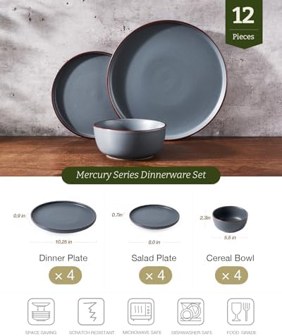 Famiware Mercury 12-Piece Stoneware Dinnerware Set, Charcoal - Image 2
