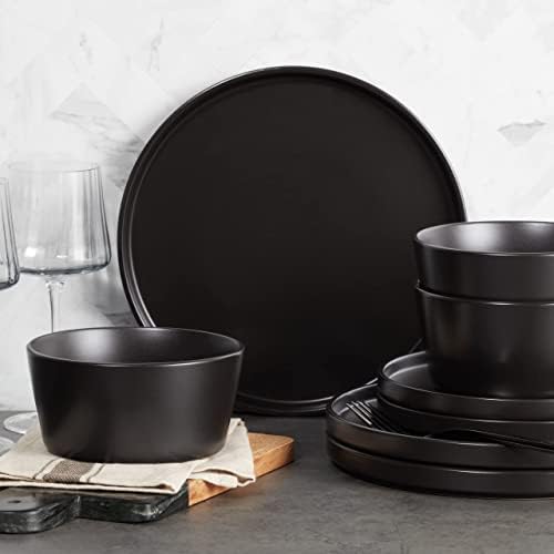 Stone Lain 32-Piece Black Matte Dinnerware Set + 4-Piece Black Stoneware Pasta Bowl Set - Image 3