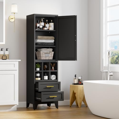 Ckzbx Tall Narrow Storage Cabinet, 66.93" H Tall Bathroom Cabinet Metal Pantry Cabinets with Drawers, 3 Adjustable Shelves, for Kitchen, Bathroom, Home Office, Living Room - Image 2