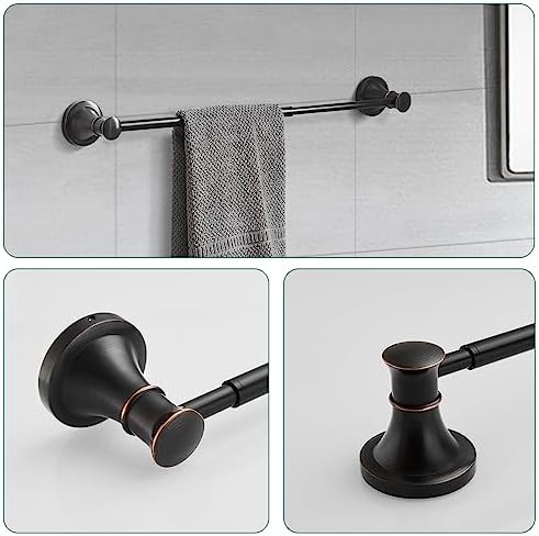 Hoimpro Oil Rubbed Bronze Bathroom Accessory Set, 4-Piece Wall Mount Hardware with Adjustable Towel Bar Rack, Towel Ring, Paper Towel Holder, Double Towel Hooks - Image 3